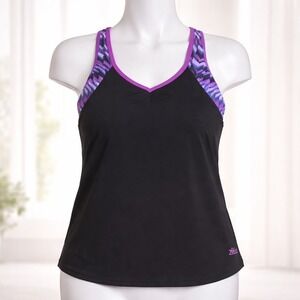 Zeroxposur Swimwear Women Tankini Size Large with Padded Bra top & Black Overlay